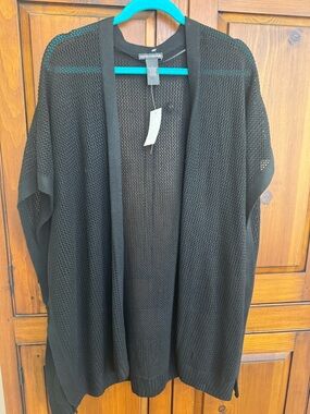Chelsea & Theodore Size Large Black Open-Weave Knit Duster Sweater NWT